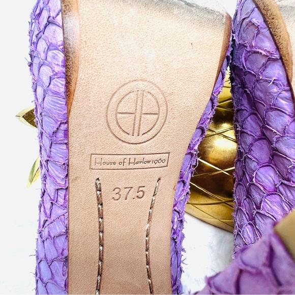 HOUSE OF HARLOW Leather Lilac Purple Peep Toe Python Pearl Pumps Heels S… - Picture 12 of 15